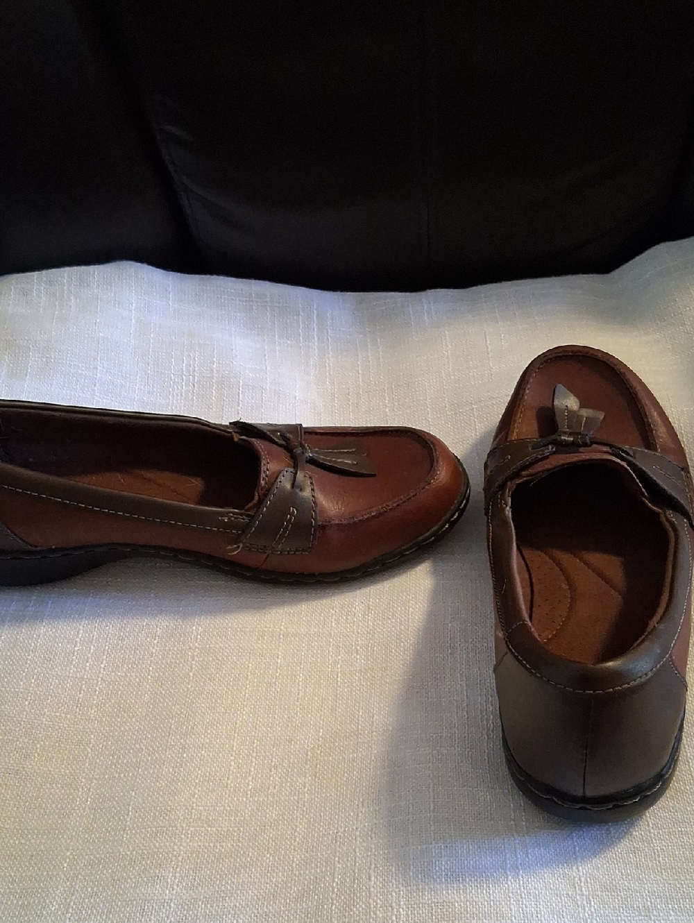 Clarks Brown Leather Slip-On Loafers with Tassel Accent